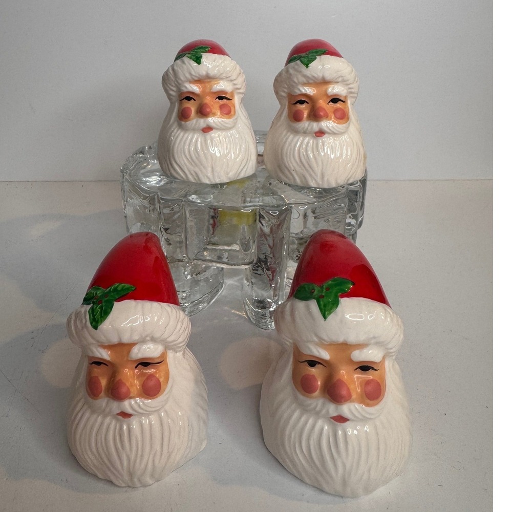 VTG Santa Ceramic Napkin Rings Set of 4 NOS Santa's World With Original Box